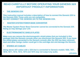 Sega 32X Console "Important Product Information" Insert [670-6043]