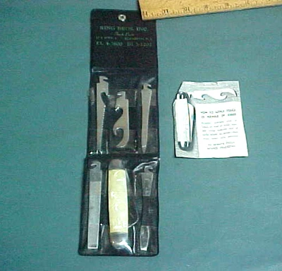 Vintage JAPAN 6 Multi Tool Set: Pocket Knife Camping Survival Kit w/ Black Case - Image 1 of 4