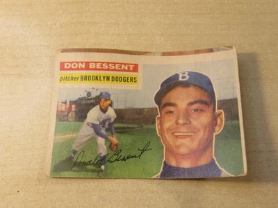 1956 TOPPS DON BESSENT #184 DODGERS ROOKIE LOW GRADE MISCUT READ DESCRIPTION - Image 1 of 2