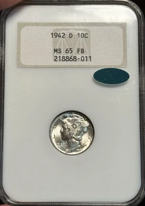 1942-D MS65FB Mercury Dime CAC NGC Fatty Old Holder PQ Nice - Picture 1 of 2