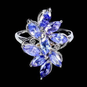 Anello Argento Sterling 925 Marchesa Tanzanite Zaffiro Gemma Gioielli Misura 8 - Foto 1 di 14