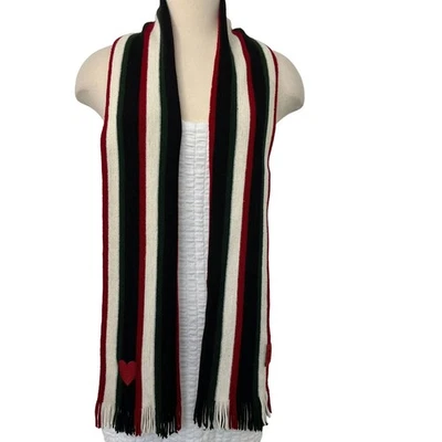 Moschino в полоску длинный шарф с сердцем вышивка бахрома черный зеленый белый красный - Изображение 1 из 4