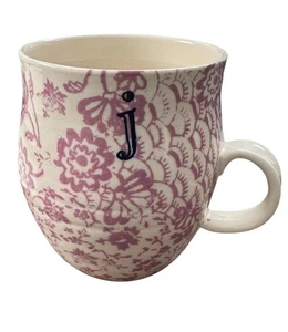 Anthropologie Homegrown Initial Coffee Mug Letter j Rose Pink Floral - Picture 1 of 6