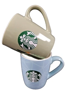 Pair of 2021 Starbucks Olive Green and Blue Geometric 10oz Coffee Mugs - Picture 1 of 6