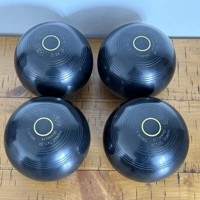 4x Thomas Taylor Bowls Ltd Lignoid Lawn Bowls Size 3 H-M2966 Yellow Ring A99 R - image 1 of 4
