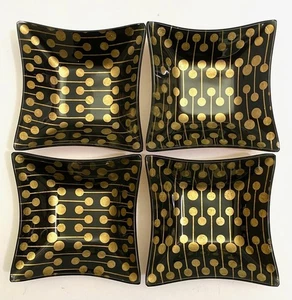 4 NOTIONS BLACK & GOLD DISHES, SET OF FOUR, 5"x5" - Picture 1 of 1