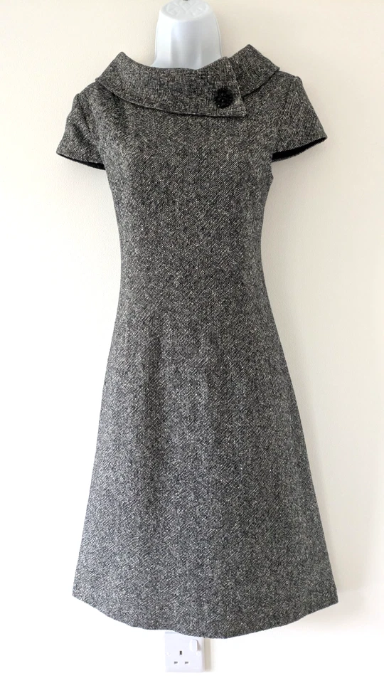 Stylish Hobbs Black Flecked Wool Blend Autumn/Winter Shift Dress Size UK 10 - Image 1 of 4