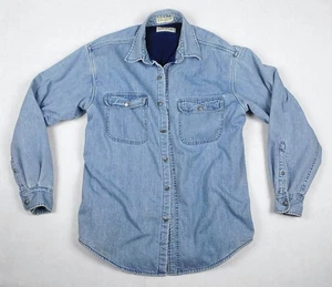 Orvis Heavyweight  Denim Shirt Jacket Fleece Line Button Up Blue Med Mens - Picture 1 of 8