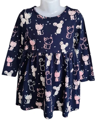 Blue Zoo Mädchen Langarm Jersey Kleid Gr 98 2-3 Jahre Katzen Maus Motiv - Bild 1 von 4