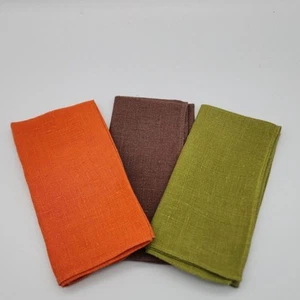 Mid-Century Linen Cotton Napkins Orange Green Brown - Picture 1 of 12