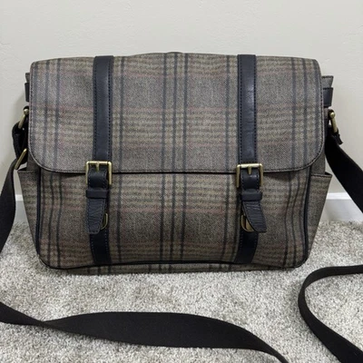 Fossil Messenger Plaid  Coated Canvas Laptop School Bag Academic Foto 1 de 4