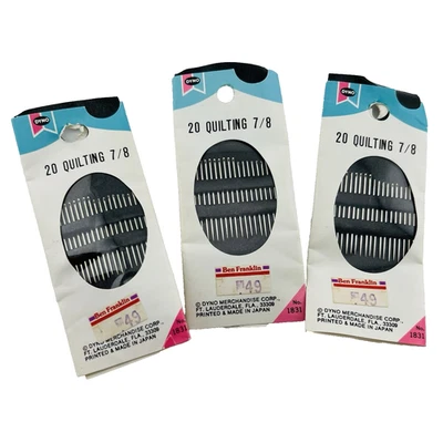 Vintage DYNO 7/8 Quilting Needles 3 packs of 20 Count  Nickel Plated Steel NOS - Image 1 of 2