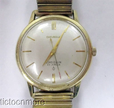 VINTAGE 14K GOLD LORD ELGIN 23j CHEVROLET AWARD WATCH MENS 33mm ROUND 1960 - Image 1 of 4