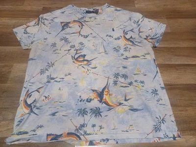 Vintage Y2K Polo Ralph Lauren Blue Marlin Fishing AOP All Over Print T-Shirt XL - Image 1 of 4