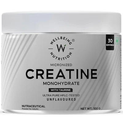 Wellbeing Nutrition Creatine Monohydrate Pure Micronised Powder Unflavoured 100g - Image 1 of 4