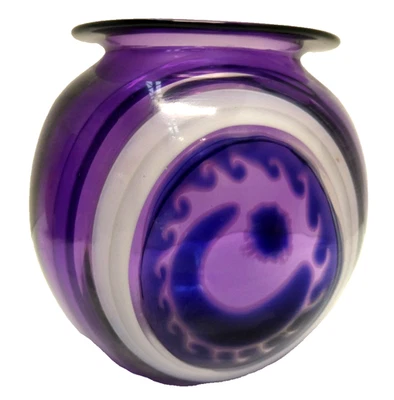 VINTAGE PURPLE WHITE JAM FACTORY STUDIO ART GLASS VASE - image 1 of 4