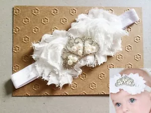 Baby Girl Princess Tiara Crown White Shabby Flower Headband Christening 0-12 mos - Picture 1 of 7