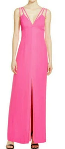 AIDAN MATTOX~ Fuchsia Pink Twill Strappy V-Neck Leg Slit Evening Gown 4 NEW $375 - Picture 1 of 9