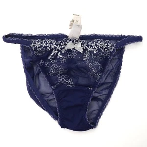NEW Victoria's Secret VTG Sheer Ruched Floral Ruffle String Bikini Panty MEDIUM - Picture 1 of 6