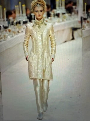 CHANEL VINTAGE 2012A PARIS-BOMBAY NEW TAGS SILK GOLD PANTS CC BUTTON FR40 $5.2K - Image 1 of 4