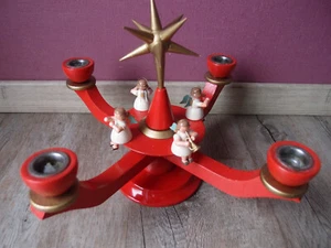 alter Adventsleuchter Kerzenleuchter rot mit 4 Musikengel Erzgeb. Durchm.35cm - Bild 1 von 8