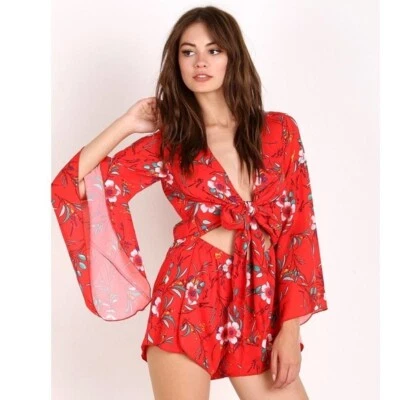 Mameluco Winston White Anthropologie Hermosa manga campana rojo picante chile XS Foto 1 de 4