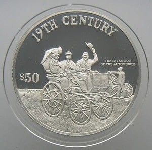 Moneda de $50 de plata esterlina 1997 Islas Cook PRUEBA - La invención del automóvil - Imagen 1 de 2