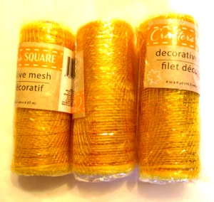 Crafters Square Deco Mesh 3 Rolls Metallic Harvest Gold 6"X 5 Wreaths Bows NEW - Picture 1 of 1