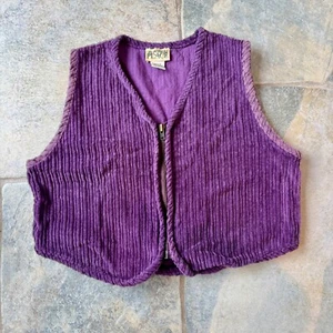 Vintage 90s The Children's Place Purple Corduroy Vest Sz 6X/7 Zip Front Tie Back - Picture 1 of 4