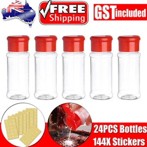 24X Plastic Spice Bottles Jars Containers Shaker Lid Herb 100ML +144X Stickers - Picture 1 of 16