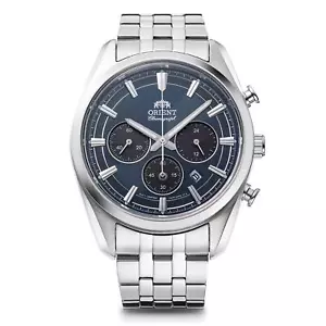Reloj para hombre Orient Stretto Solar cronógrafo 40 mm esfera azul marino RA-TX0303L10B - Imagen 1 de 8