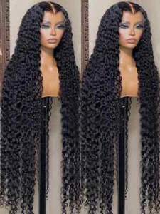 Peluca de cabello humano frontal de encaje rizado 13x4 de 40 pulgadas para mujer onda profunda 13x6 HD - Imagen 1 de 18