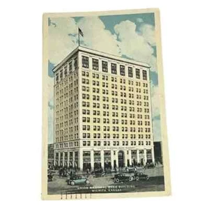Postcard Union National Bank Building Wichita Kansas Old Cars White Border B709 - Picture 1 of 2