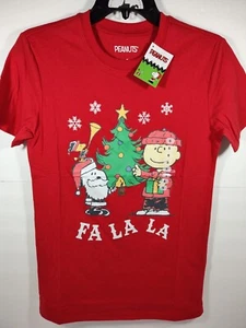 Peanuts Weihnachtsbaum Shirt Erwachsene Größe Small rot T-Shirt Fa La La Charlie braun - Bild 1 von 5