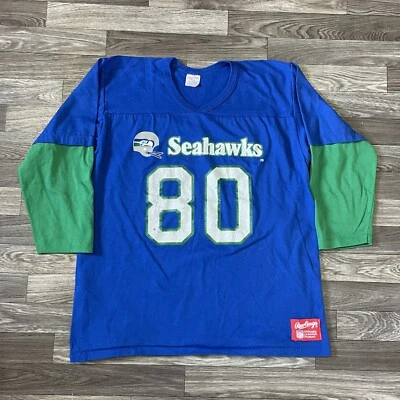 Camiseta masculina vintage Seattle Seahawks Steve Largent XL #80 Rawlings feita nos EUA - Imagem 1 de 4