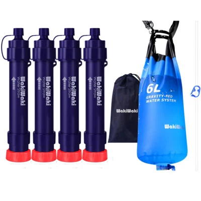 WAKIWAKI Gravity-Fed Water Bag 6L Water Filter Straw Water Purifier Survival,W/Tree Strap