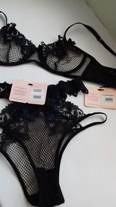 AGENT PROVOCATEUR SOLD OUT ELIZA BLACK/BLUE BRA 32D & AP 2 SMALL BIG BRIEF BNWT - Picture 1 of 6