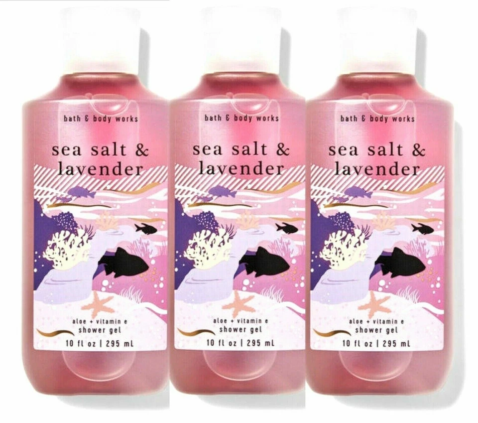 2 Bath & Body Works Sea Salt Lavender 10 Oz Shower GEL Vitamin E and Shea