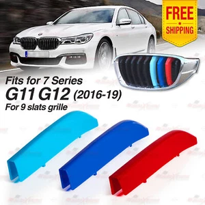 Tri-Color 9 Bar Kidney Grille Trim Cover Clip for BMW 7 Series G11 G12 2016-2019 - Picture 1 of 9
