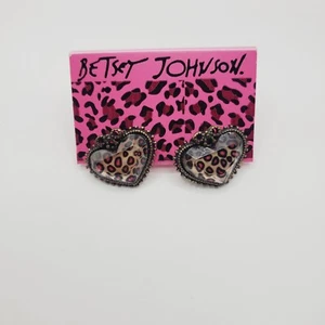 Betsey Johson Leopard Heart Shaped Stud Earrings - Picture 1 of 5