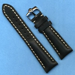 20mm GENUINE BLACK LEATHER PADDED MB BAND STRAP & GENUINE OMEGA STEEL BUCKLE - Picture 1 of 5