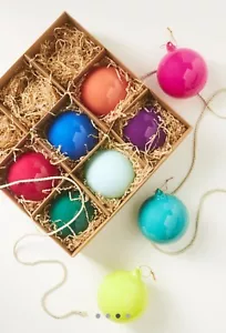 Anthropologie Set 9 Opaque 4” Glass Bauble Ball Ornaments Rainbow Glitterville - Picture 1 of 7