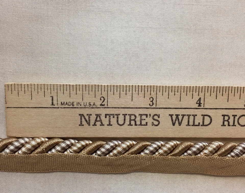 Satin Lightweight Ivory Fabric w/ Twisted Gold Brown Tone Piping Lot of 2 - Image 1 of 3