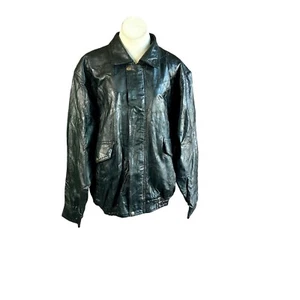 Napoline Hand Crafted Genuine Black Leather Patchwork Bomber Jacket Size 2X - Picture 1 of 11