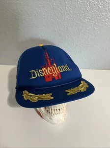 Vintage Disneyland Blue Mesh Gold Leaf Snapback Trucker Hat - Picture 1 of 6