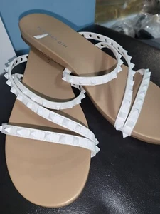 Madden Girl Conni-S Flat Slip On Sandal White with Grommets Size 9.5 Medium - Picture 1 of 9