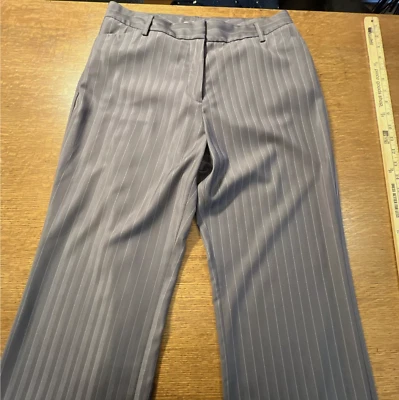 Bogari Silk Pants Taupe Pinstripe Size 6 with Pockets - Image 1 of 4