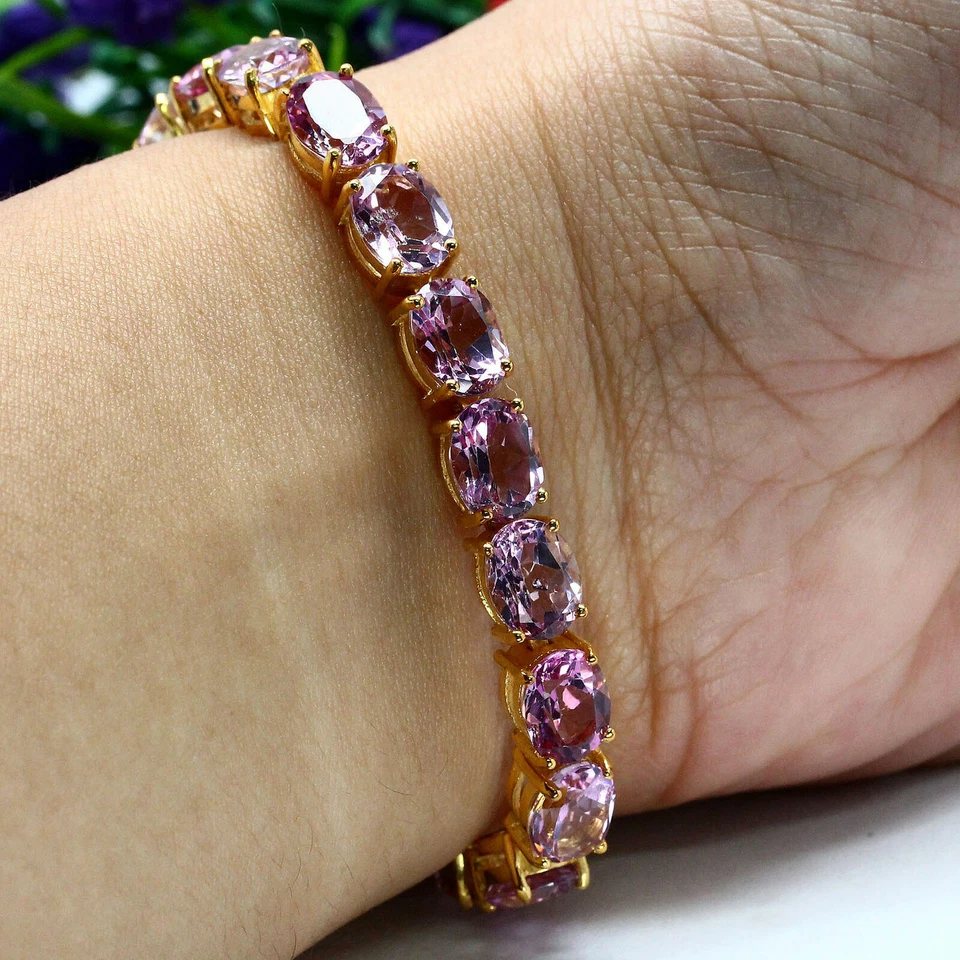 Brazalete de topacio de plata 925 enchapado en oro amarillo de 14k para hombre y mujer ovalado creado en laboratorio Foto 1 de 4