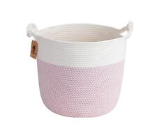 Goodpicks Large Pink and White Woven Basket for Storage of Toys, Blankets,Towels