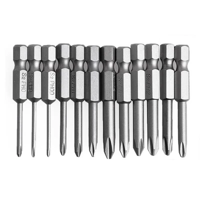 12Pcs/Set 50mm 1/4 Inch Hex Shank for Cross Screwdriver Bits - Image 1 of 4